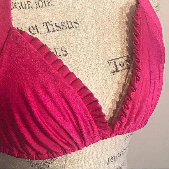 Luli Fama hot pink ruffle triangle halter bikini top Barbiecore size medium - Picture 2 of 6